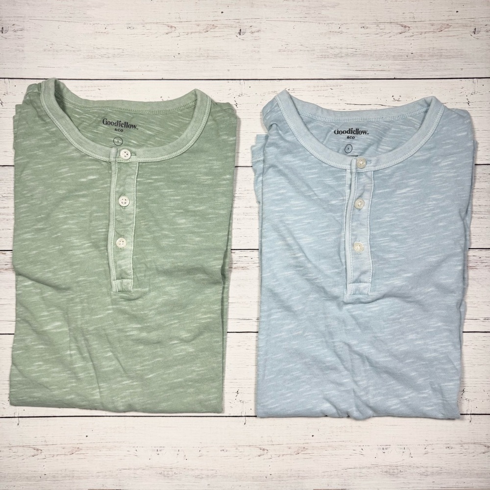 Goodfellow & Co - Small Men's Short Sleeve Henley Shirts - Green and Light Blue